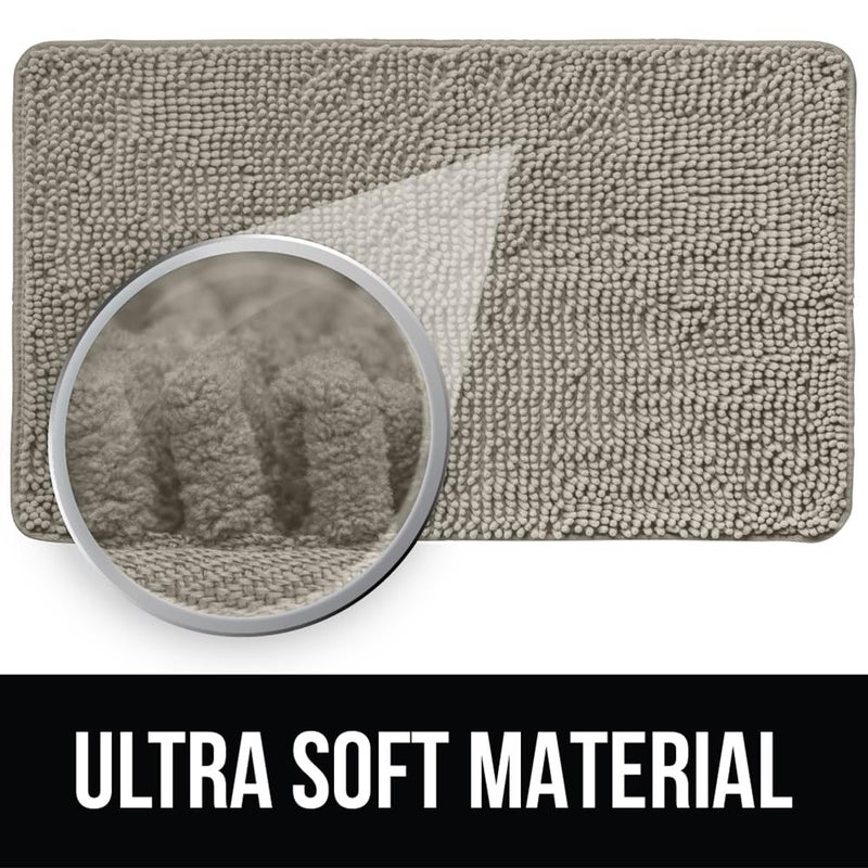 KANGAROO Bathroom Rugs, Chenille Soft Absorbent Bath Rug, Shaggy Shower Mat, Quick Dry Machine Wash Bathmat, Plush Carpet Mats for Tub, Bathtub and Room Home Decor Accessories, 60x24, Beige - Image 3